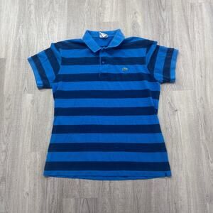 Lacoste Polo Shirt Men's 7 2XL Blue Striped Knit Crocodile Embroidered Preppy